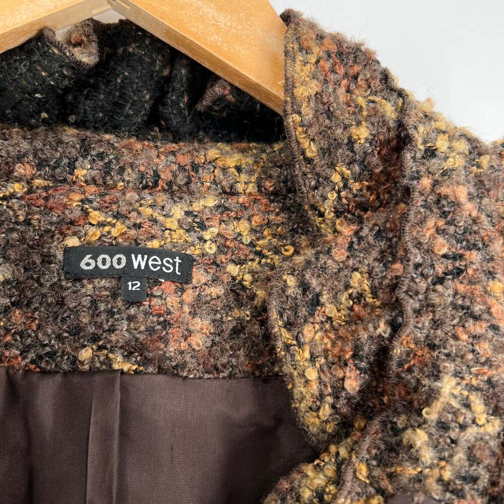 Vintage 600 West Textured Bouclé Button Front Coat Brown Wool Blend Size Large - Picture 4 of 7